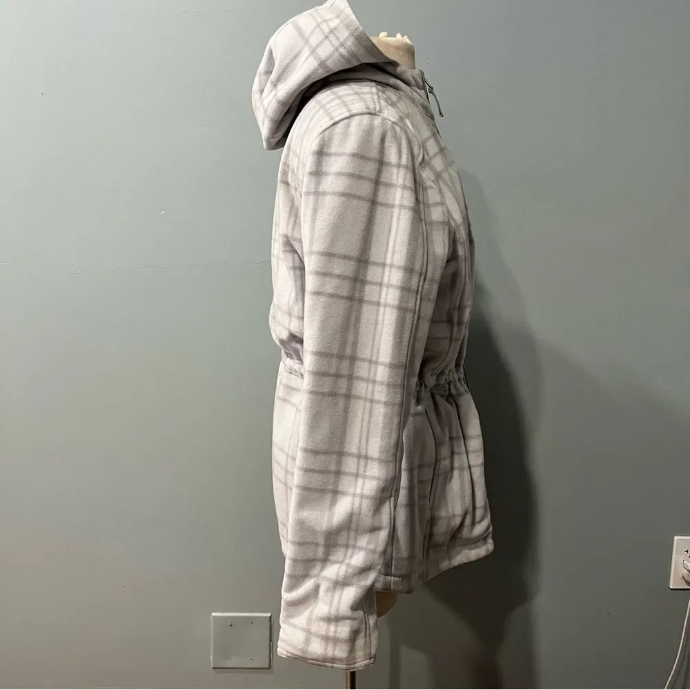 Izod Grey Hooded Reversible Trench Coat Fleece Plaid Coat Size Small